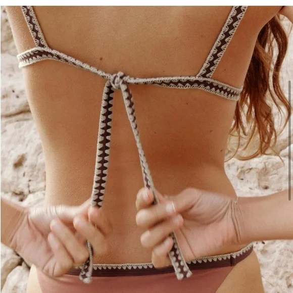 NWT Zara (SET ) Brick Contrast Bikini trim embroidery size S🚨FIRM PRiCE